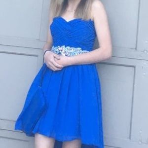 Blue-Strapless Homecoming Dress